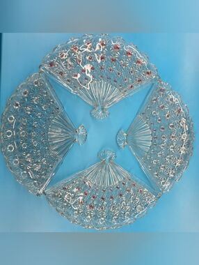 Vintage Fenton Clear Glass Daisy & Button Fan Trays - Set of 4
